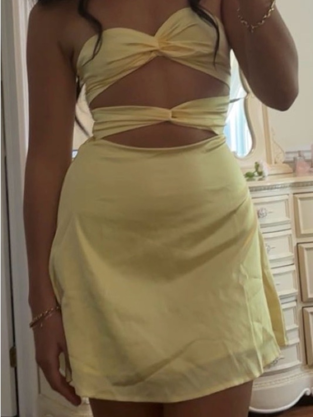 PEPPERMAYO Yellow Cutout Mini Dress